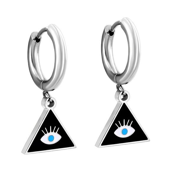 Evil Eye Triangle Hoop Earrings Stainless Steel Hypoallergenic - Picture 1 of 4